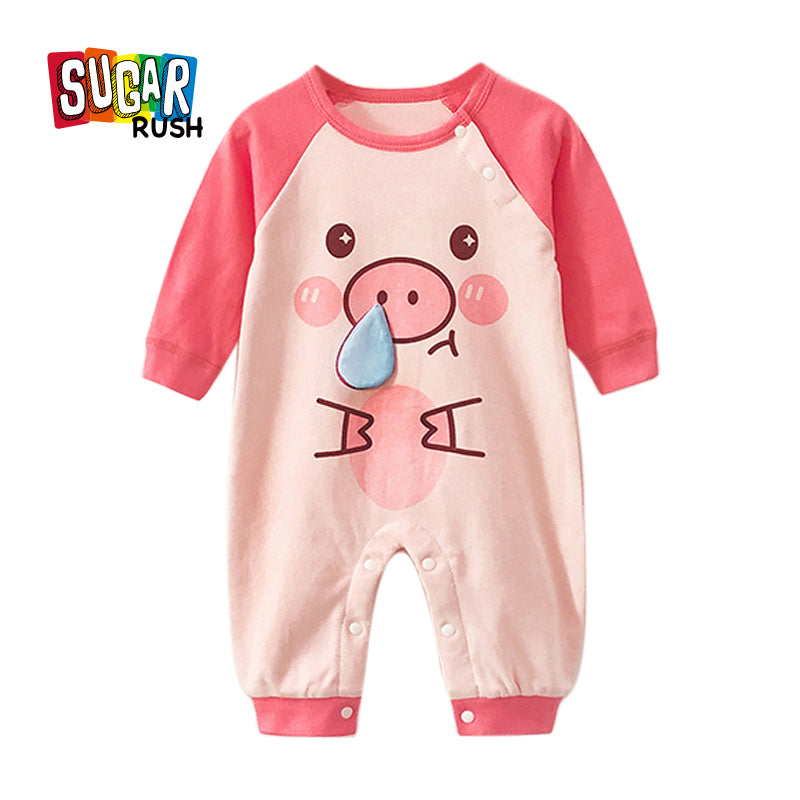 Girls Pink Graphic Printed Cotton Rompers