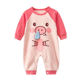Girls Pink Graphic Printed Cotton Rompers