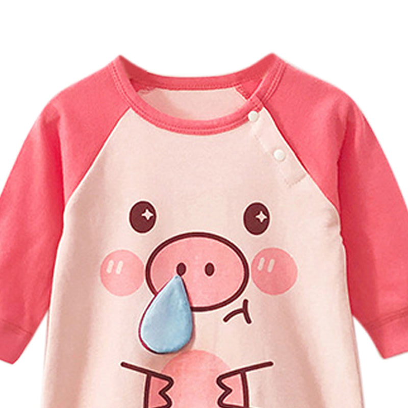 Girls Pink Graphic Printed Cotton Rompers