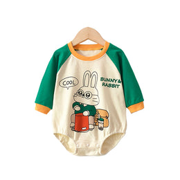 Infants Boys Cream & Green Printed Pure Cotton Bodysuit