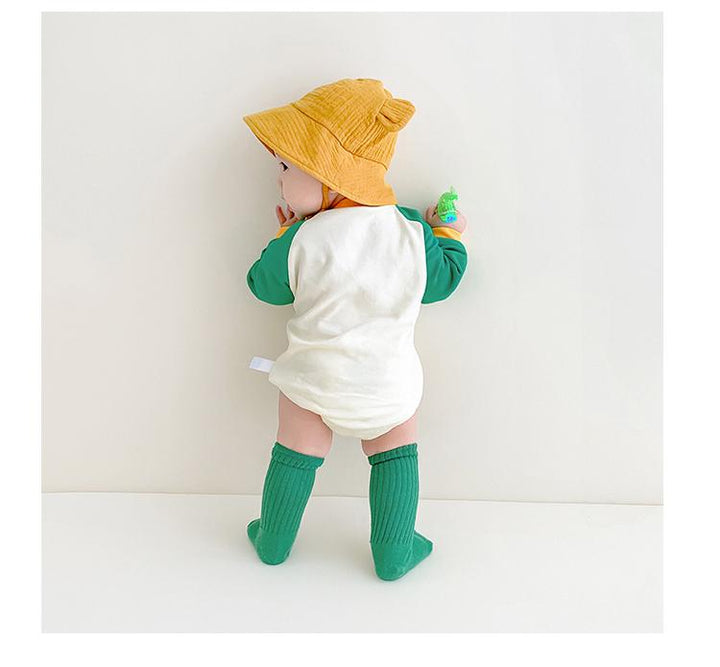 Infants Boys Cream & Green Printed Pure Cotton Bodysuit
