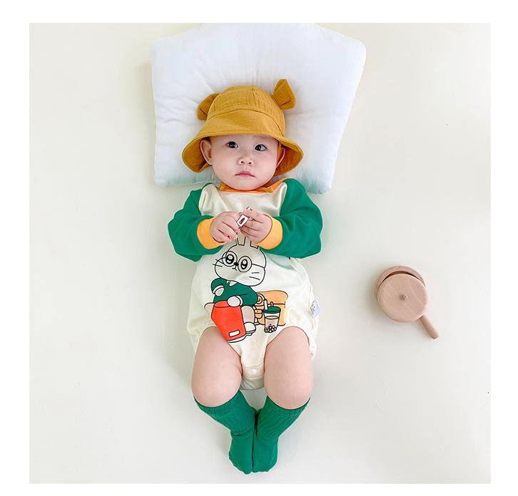 Infants Boys Cream & Green Printed Pure Cotton Bodysuit