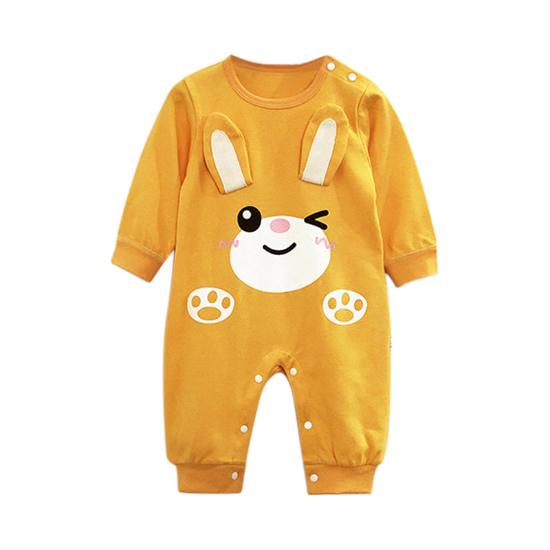 Infants Boys Mustard Yellow & White Printed Cotton Romper