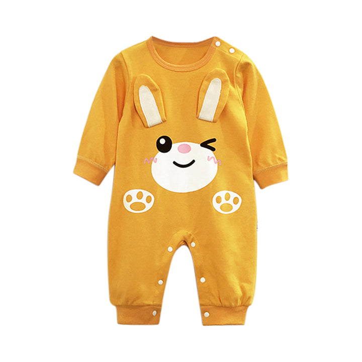 Infants Boys Mustard Yellow & White Printed Cotton Romper