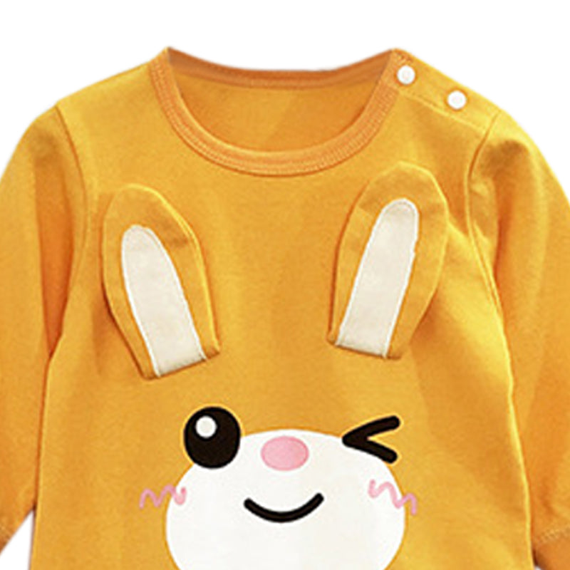 Infants Boys Mustard Yellow & White Printed Cotton Romper