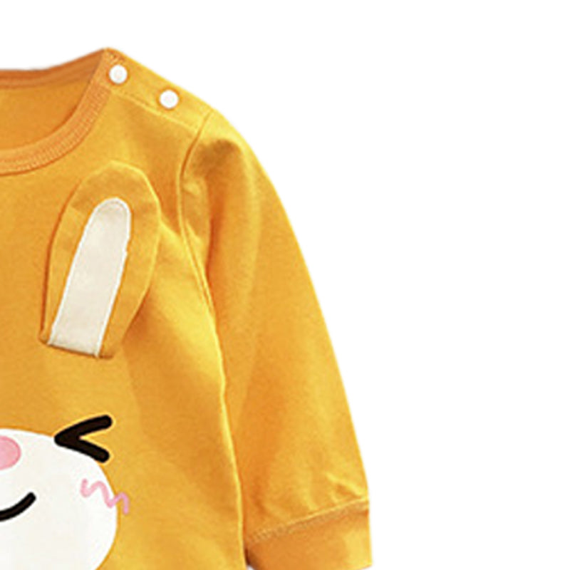 Infants Boys Mustard Yellow & White Printed Cotton Romper