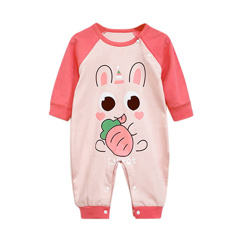 Infant Girls Pink Printed Cotton Rompers