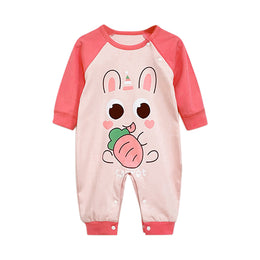 Infant Girls Pink Printed Cotton Rompers