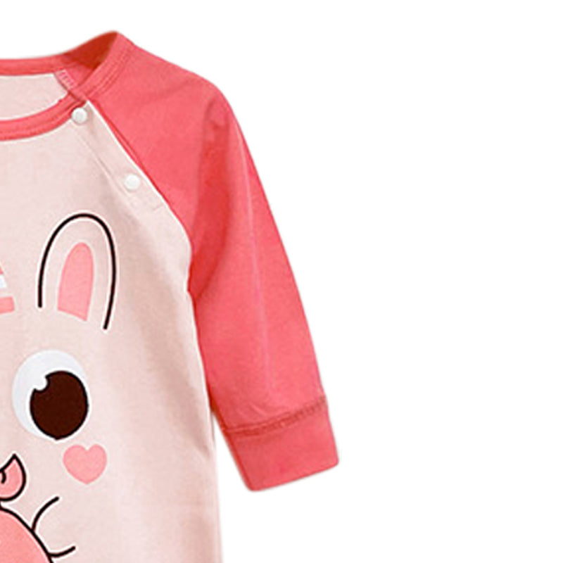 Infant Girls Pink Printed Cotton Rompers