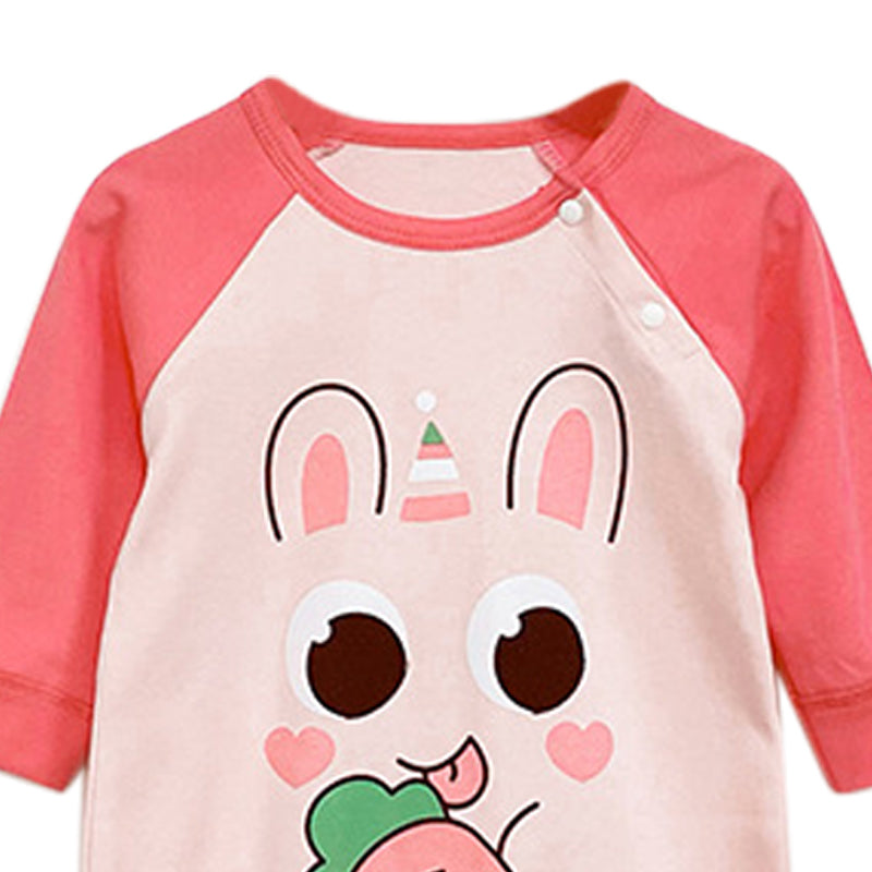 Infant Girls Pink Printed Cotton Rompers