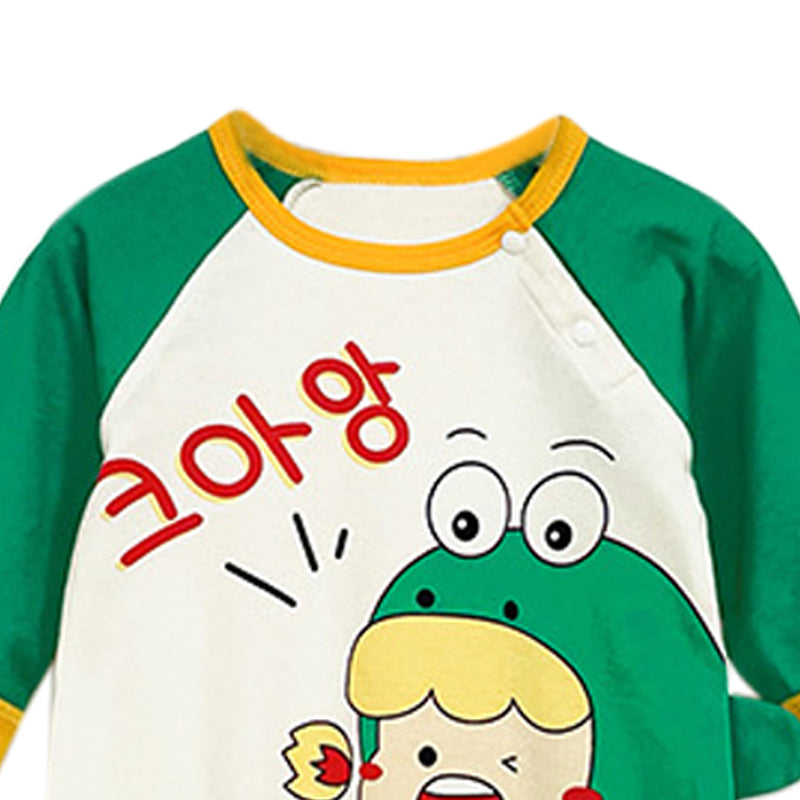 Green Infants Boys Printed Pure Cotton Rompers