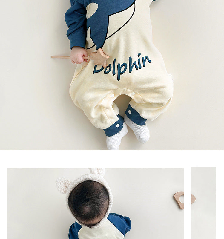 Infant Boys Dolphin Printed Cotton Romper