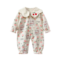 Infant Girls Printed Cotton Long Sleeve Rompers