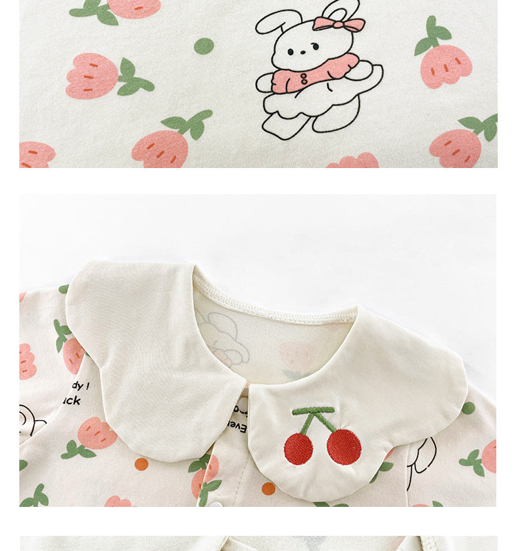 Infant Girls Printed Cotton Long Sleeve Rompers