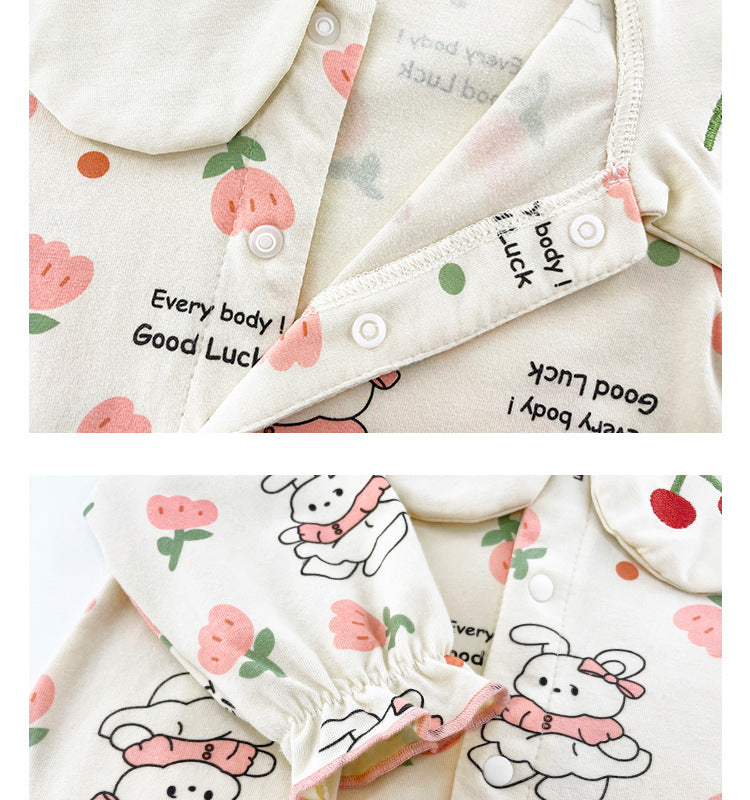 Infant Girls Printed Cotton Long Sleeve Rompers