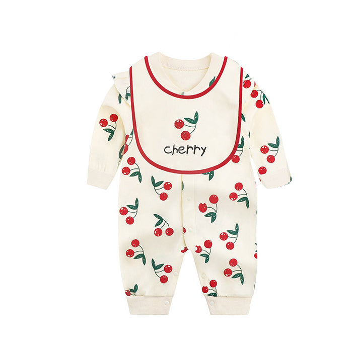 Infants Girls Cream & Red Printed Cotton Rompers