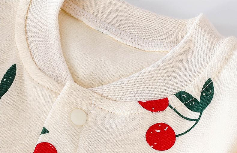 Infants Girls Cream & Red Printed Cotton Rompers