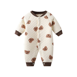 Cream & Brown Infant Boys Graphic Printed Cotton Rompers