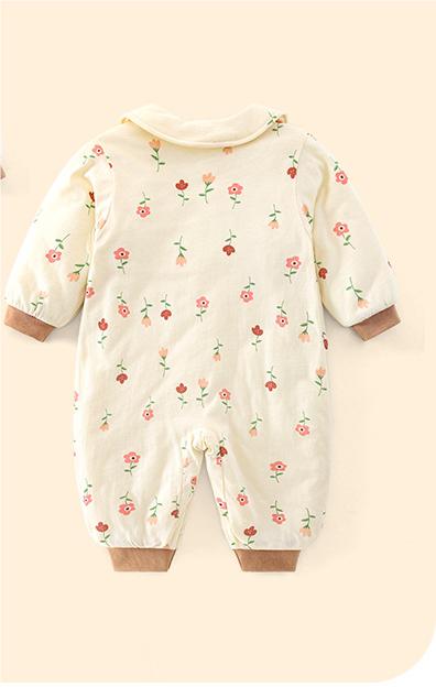 Infant Girls Beige Printed Cotton Rompers