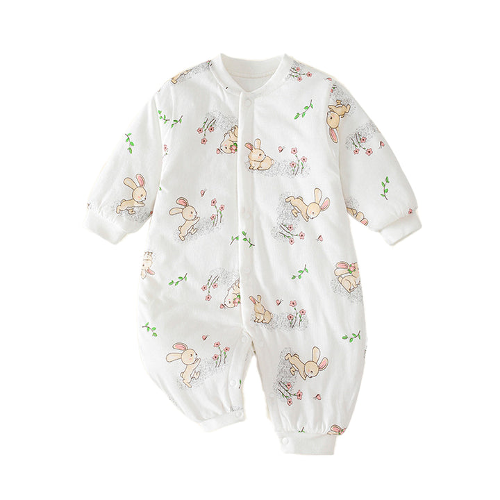 Infant Boys White Conversational Printed Cotton Rompers