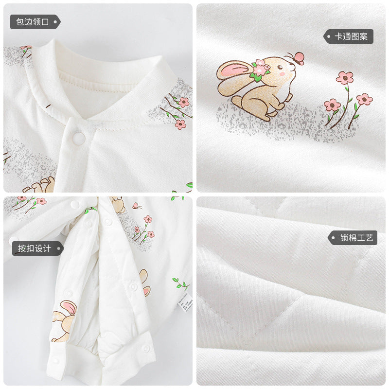 Infant Boys White Conversational Printed Cotton Rompers