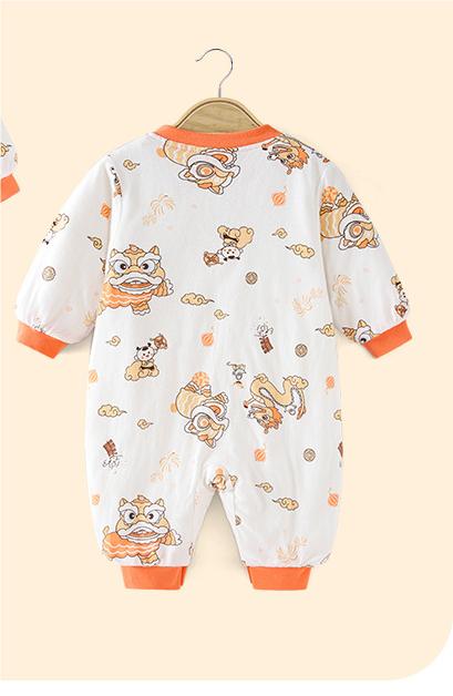 Infant Boys Orange Printed Cotton Rompers