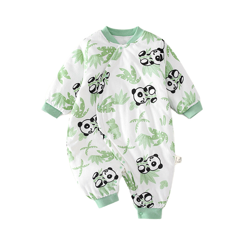 Infant Boys Green Printed Cotton Rompers