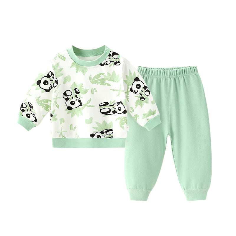 Boys Green Conversational Printed Pure Cotton Top with Pyjamas