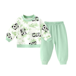 Boys Green Conversational Printed Pure Cotton Top with Pyjamas