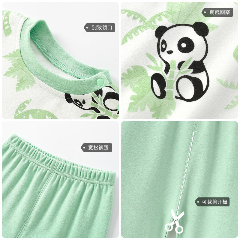 Boys Green Conversational Printed Pure Cotton Top with Pyjamas