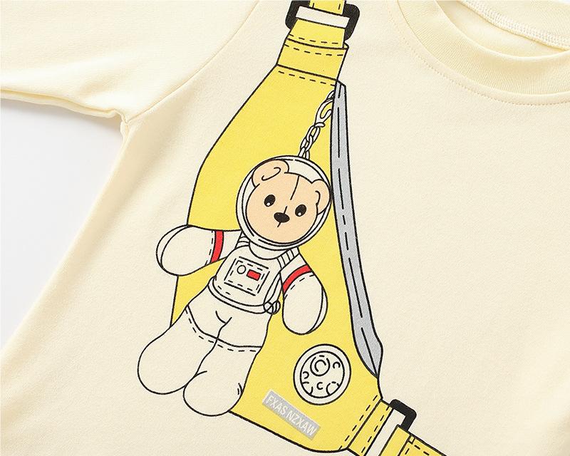 Boys Beige & Grey Graphic Printed Pure Cotton T-shirt with Trousers