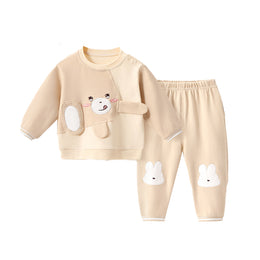 Boys Khaki & White Self Design Pure Cotton T-Shirt With Trouser