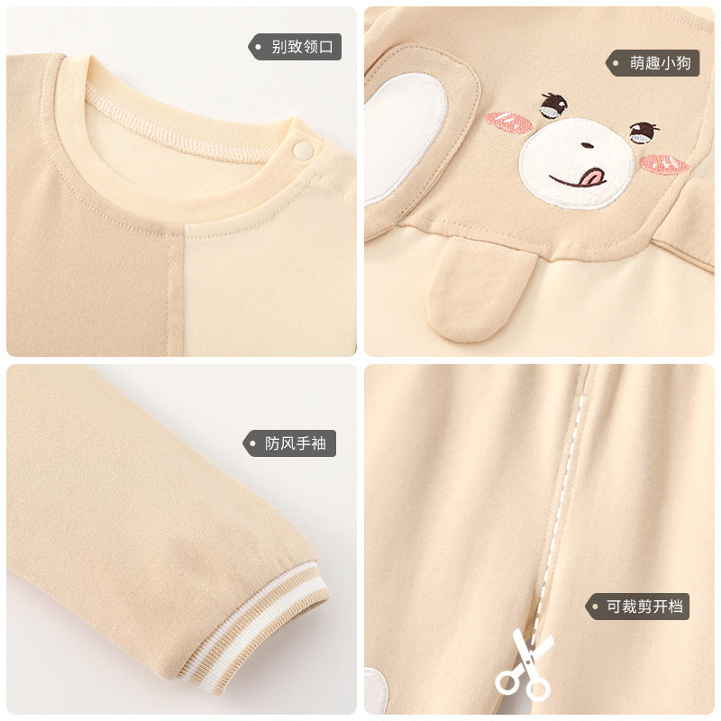 Boys Khaki & White Self Design Pure Cotton T-Shirt With Trouser