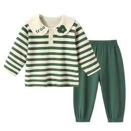 Girls Striped  Peter Pan Collar T-Shirt With Trouser