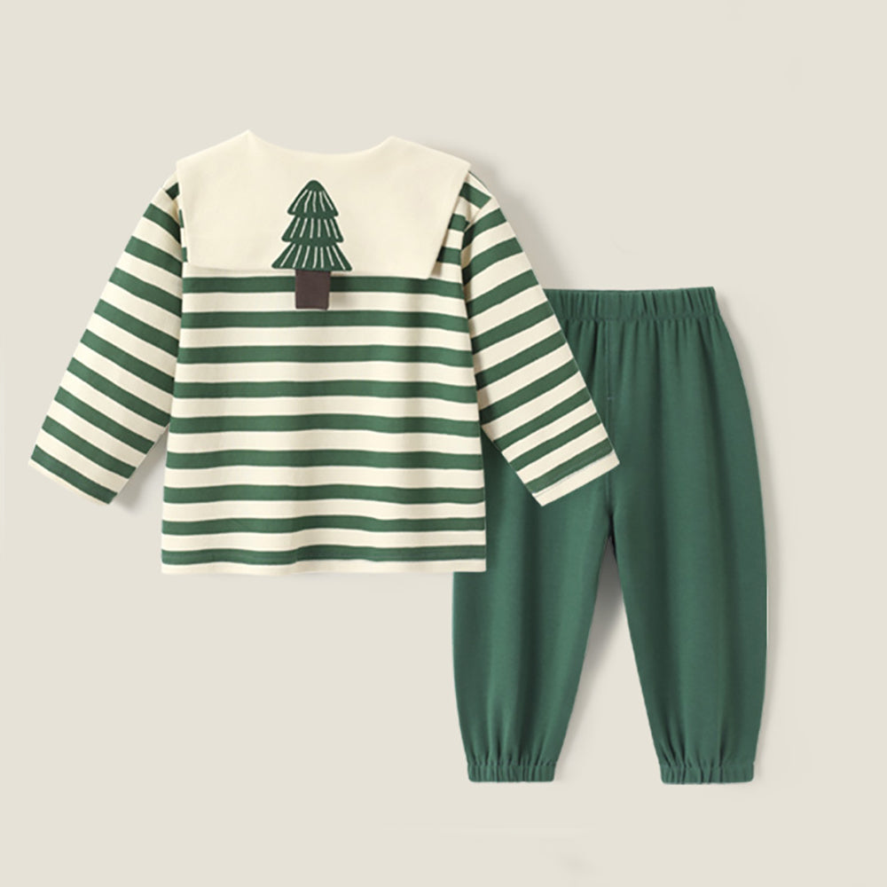 Girls Striped  Peter Pan Collar T-Shirt With Trouser