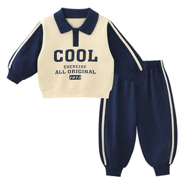Boys Printed Polo Collar Long Sleeves T-Shirt With Trouser