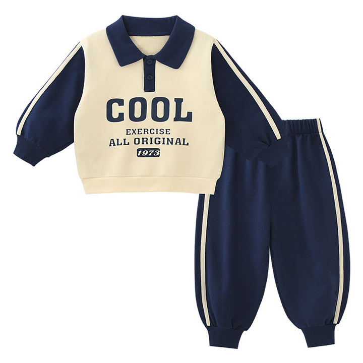 Boys Printed Polo Collar Long Sleeves T-Shirt With Trouser
