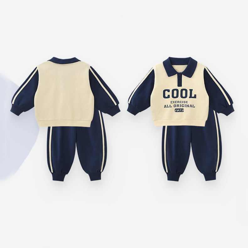 Boys Printed Polo Collar Long Sleeves T-Shirt With Trouser