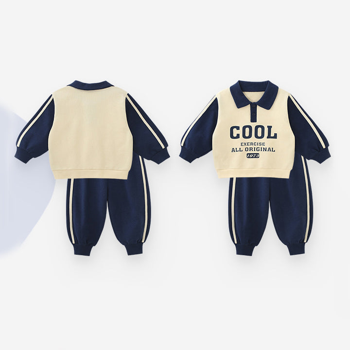 Boys Printed Polo Collar Long Sleeves T-Shirt With Trouser