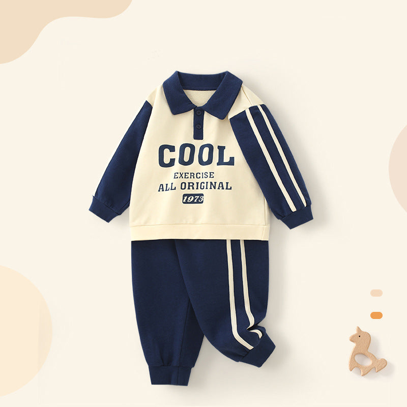 Boys Printed Polo Collar Long Sleeves T-Shirt With Trouser