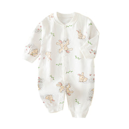 Infants White Printed Cotton Rompers
