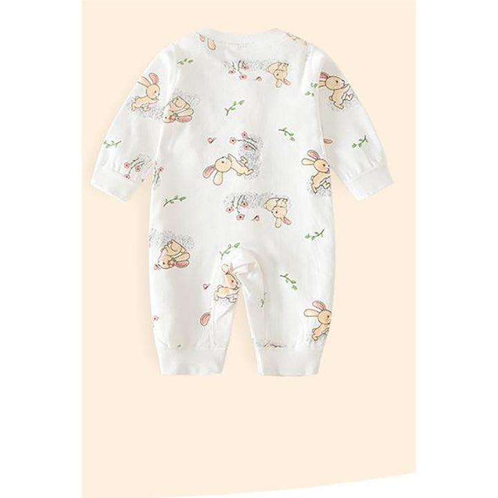 Infants White Printed Cotton Rompers