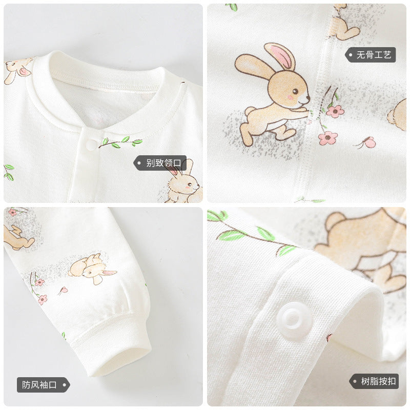 Infants White Printed Cotton Rompers