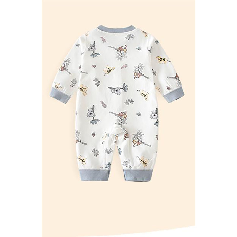 Infants Boys White Printed Cotton Rompers