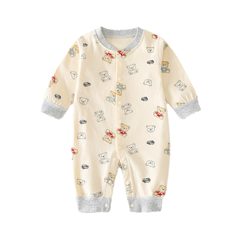 Beige-Coloured Infants Printed Cotton Rompers