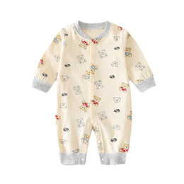 Beige-Coloured Infants Printed Cotton Rompers