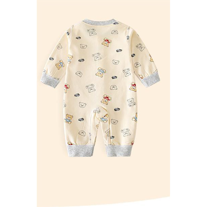 Beige-Coloured Infants Printed Cotton Rompers