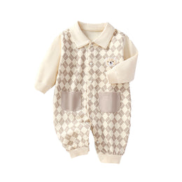 Beige Infant Boys Printed Cotton Rompers