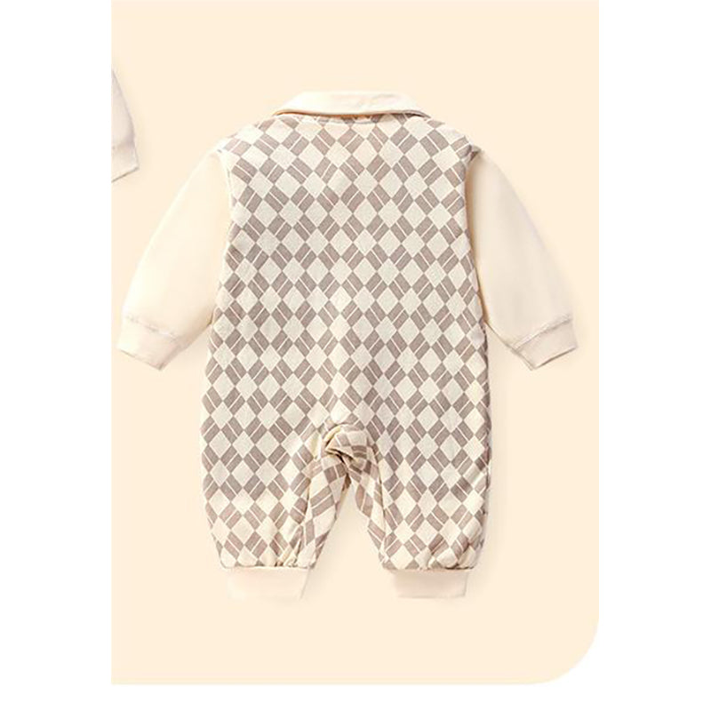Beige Infant Boys Printed Cotton Rompers