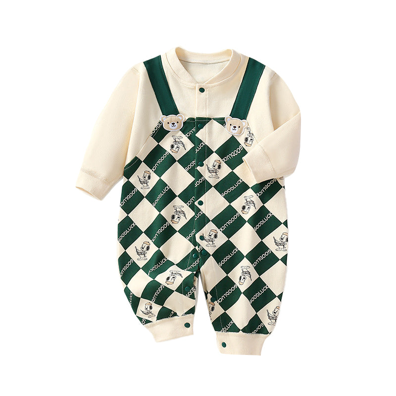 Green Infants Printed Cotton Rompers